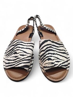 Route 66 Zebra-Print Slingback Sandals in Black and White